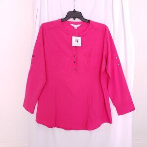 Lilac Bloom Hot Pink Woman Long Sleeve V Neck Blouse Size 2XL
